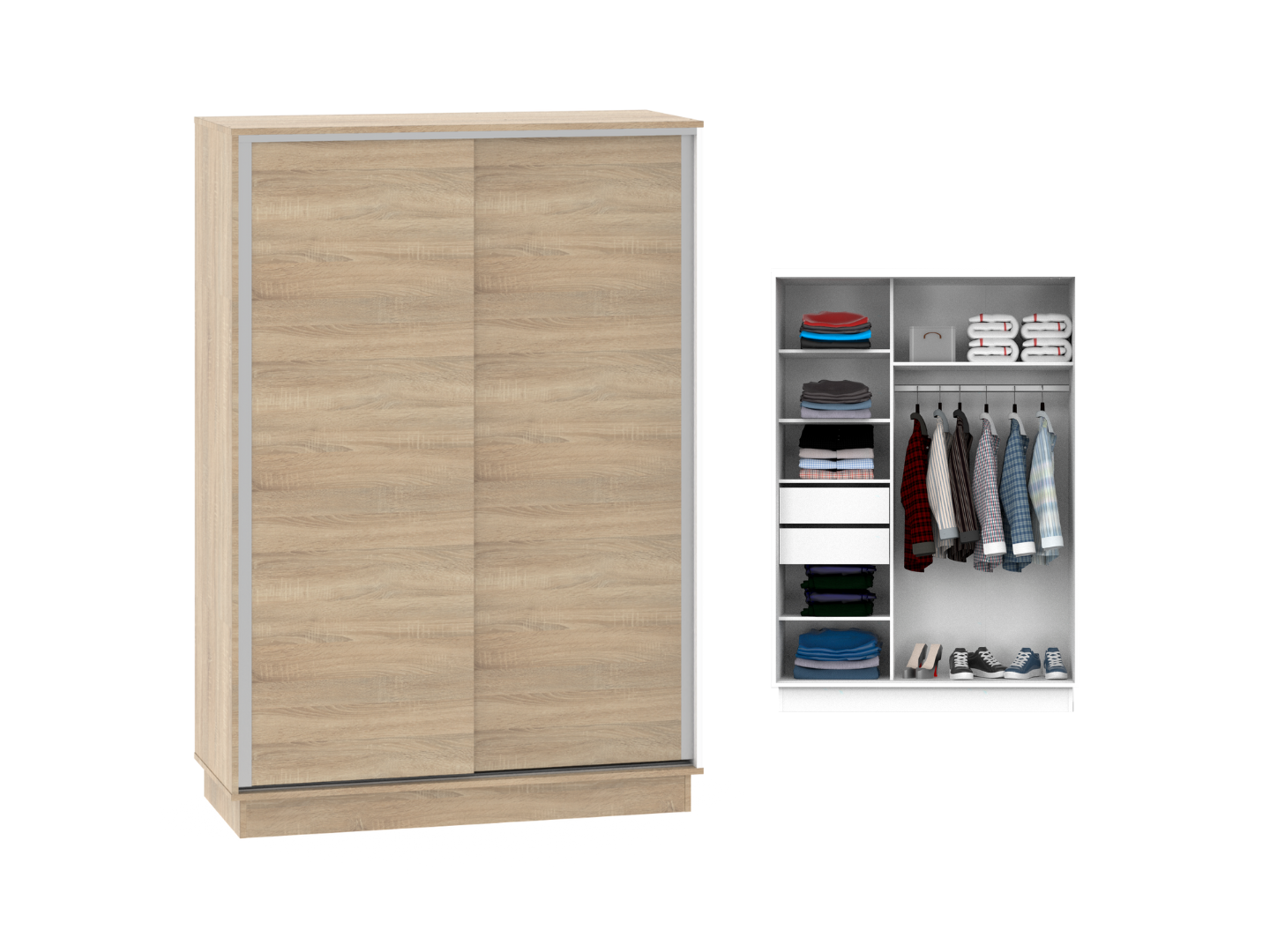 Placard 2 Puertas Corredizas 1,35 Mt De Ancho Roble Bardolino