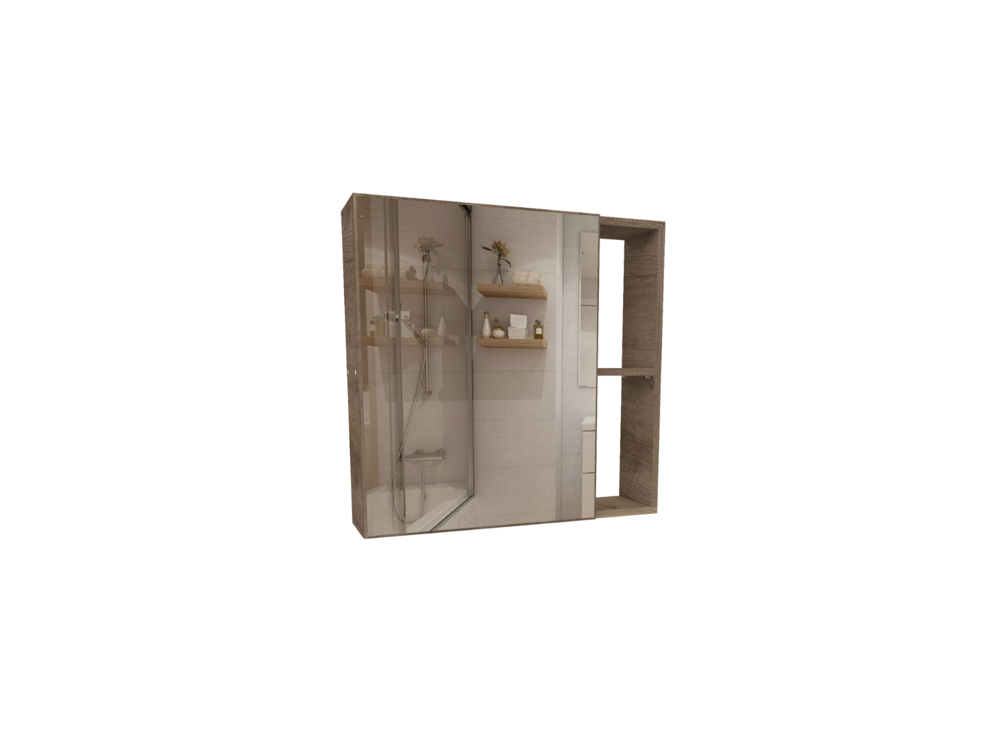 Alacena para baño 0.60 con espejo Roble Nebraska Gris