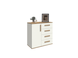 Comoda 4 Cajones 1 Puerta Roble Kendal / Blanco Laca