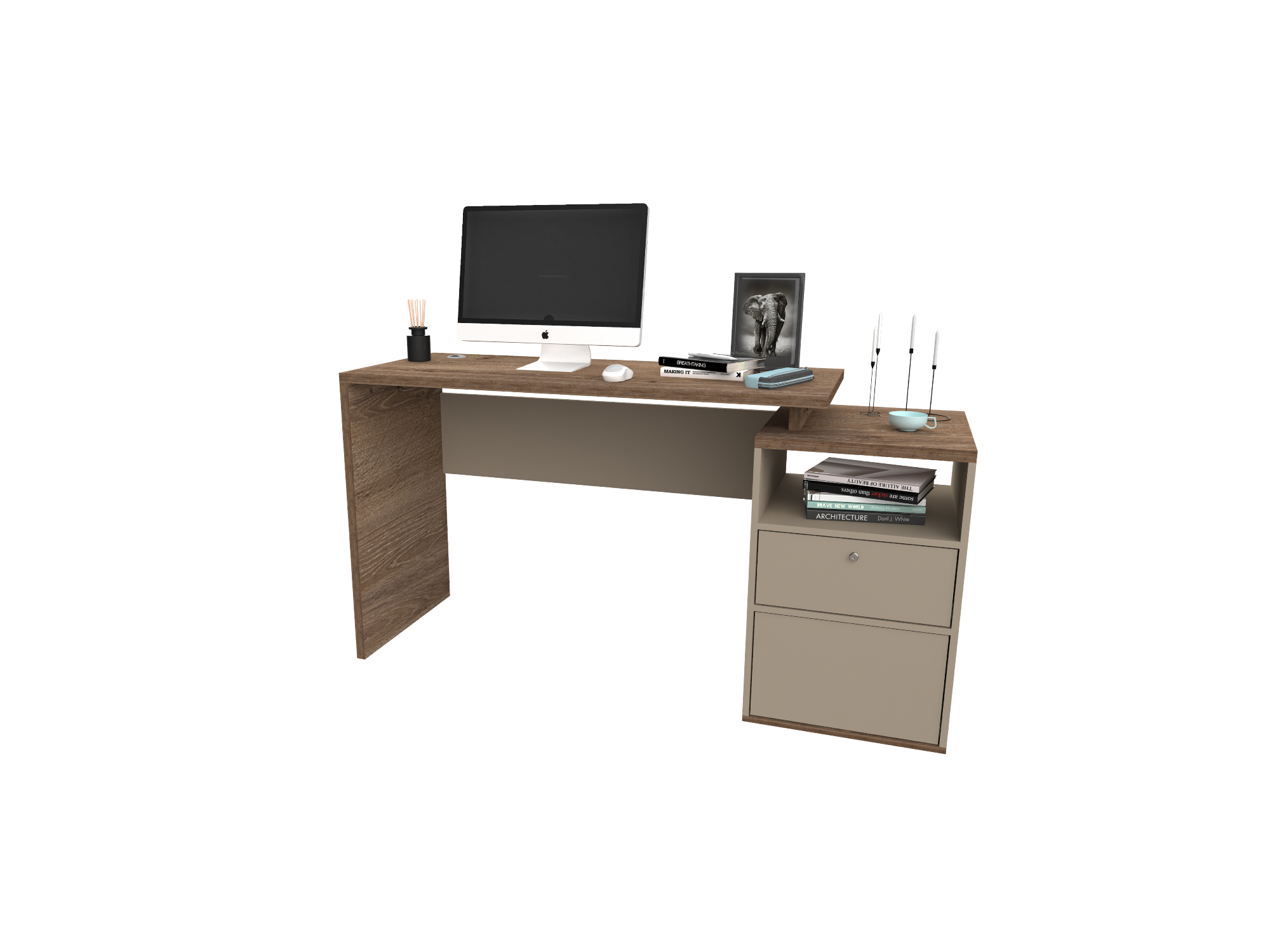 Escritorio 1 puerta + 1 cajon 1.50 Mts Roble Davos / Gris Arcilla