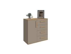 Comoda 4 Cajones 1 Puerta Roble Kendal / Gris Arcilla