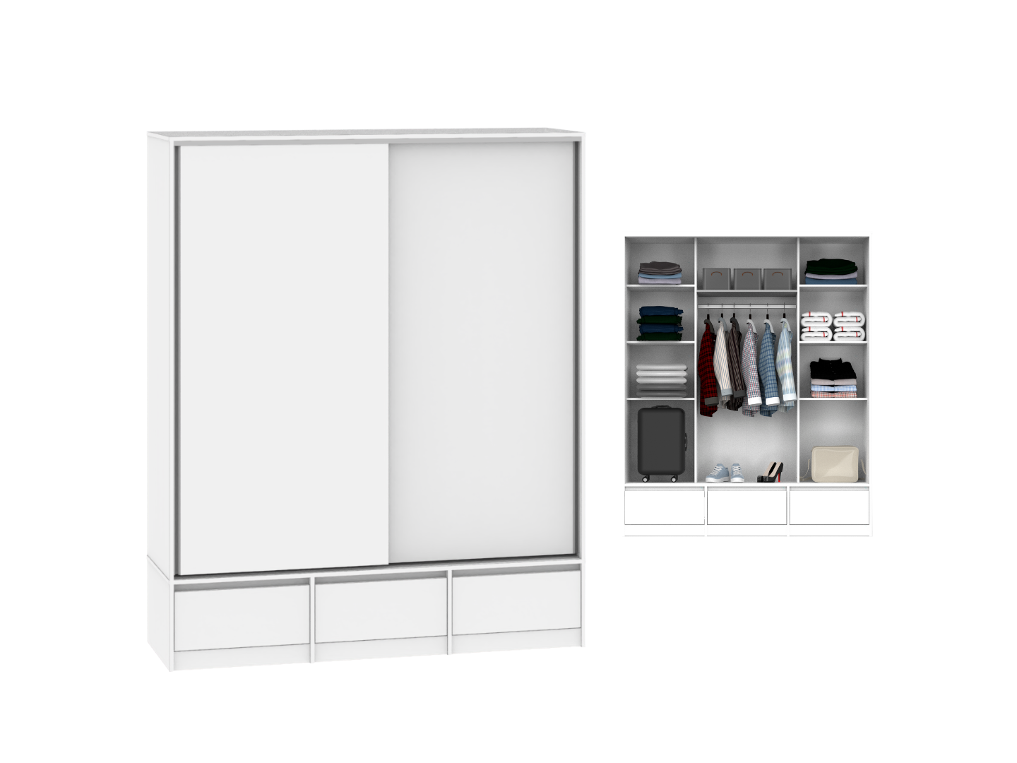 Placard 2 Puertas Corredizas 3 Cajones Externos 1,80 Mt Blanco