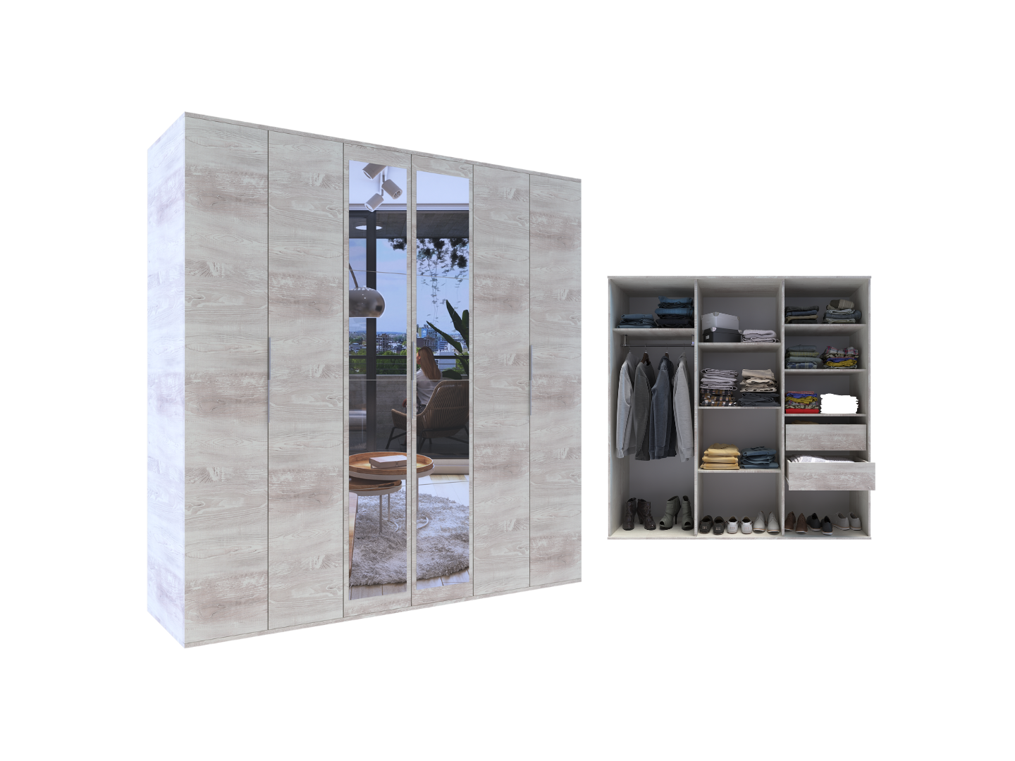 Ropero 6 puertas con Espejo 1.80 Mts