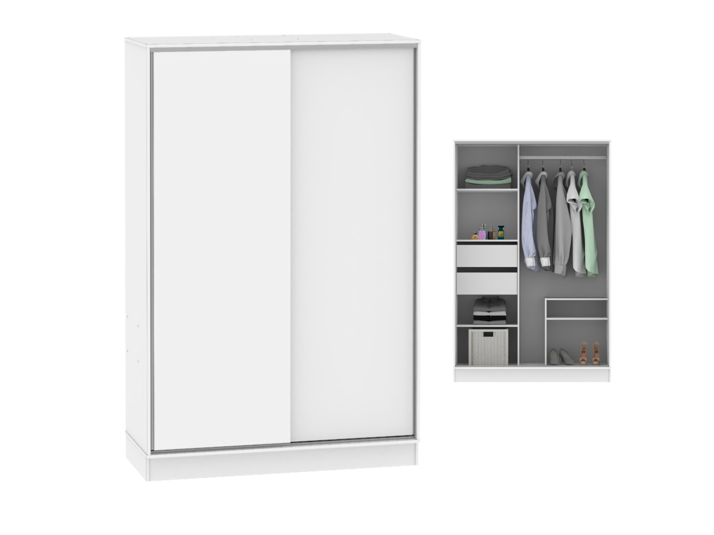 Placard 2 Puertas Corredizas 1,30 Mt Espacio Zapatos - Blanco