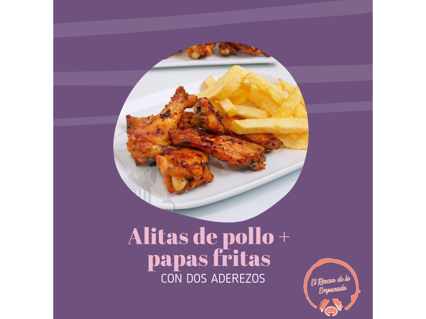 Alitas de pollo con papas fritas mas 2 aderesos