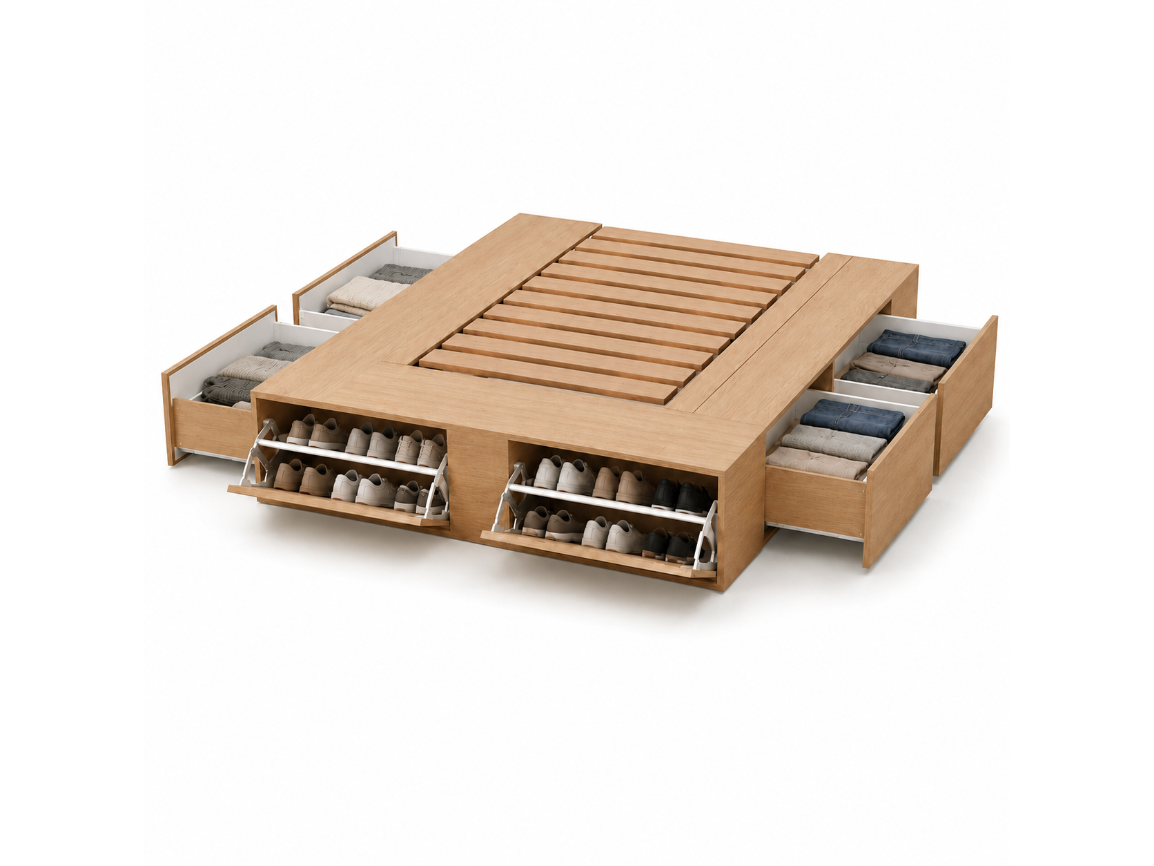 Cama Extensible con cajones y botineros Roble Bardolino - (1.40/1.60 x 2 Mts)