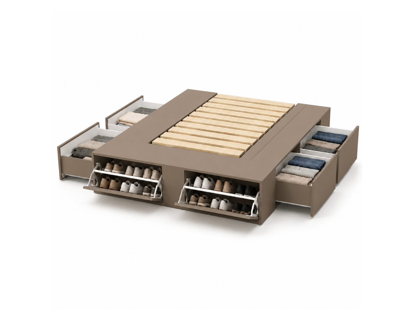 Cama Extensible con cajones y botineros Gris Arcilla - (1.40/1.60 x 2 Mts)
