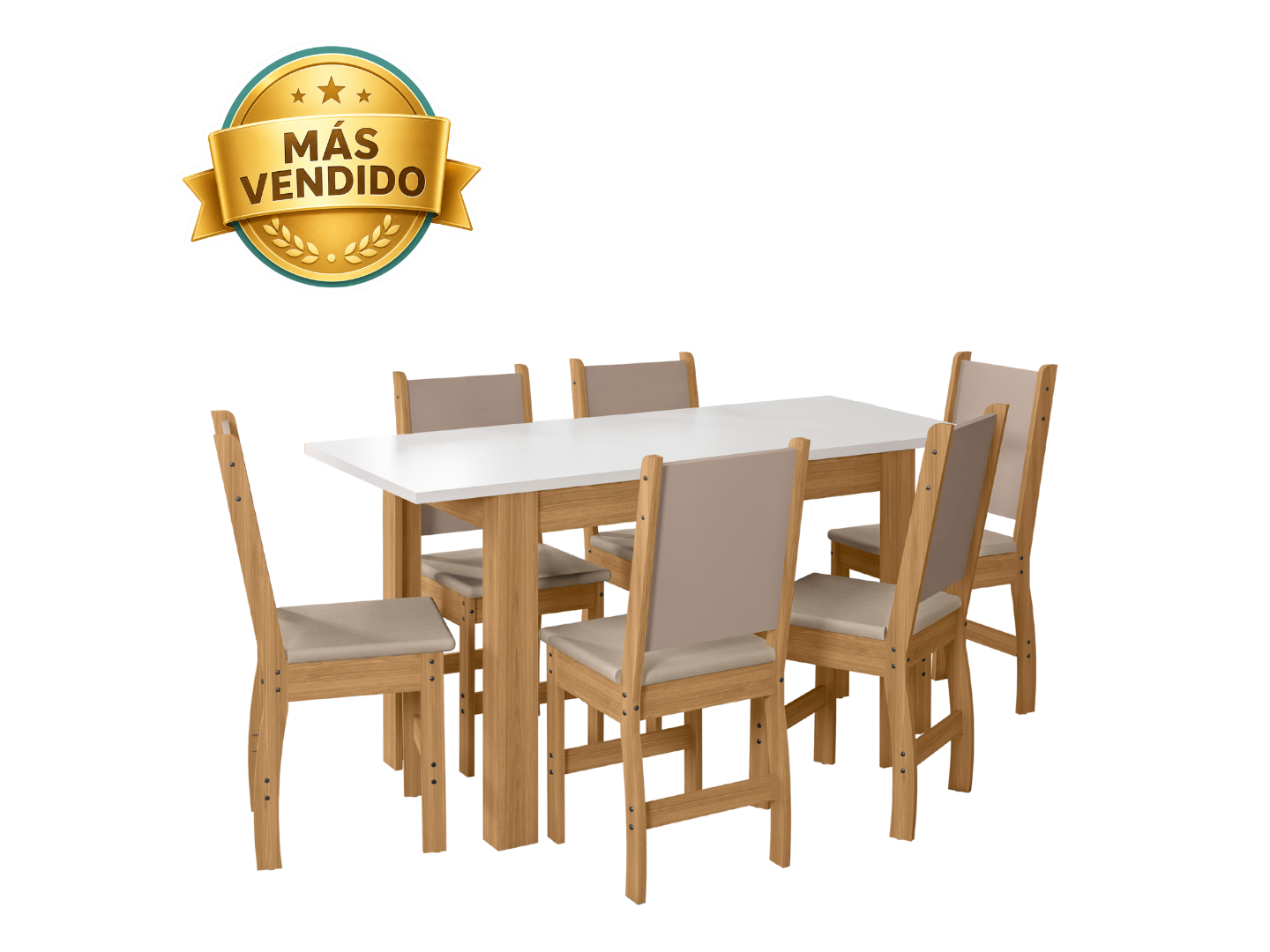 Mesa Bellagio 1.50Mts + 6 Sillas Clara (Freijo/Off White)