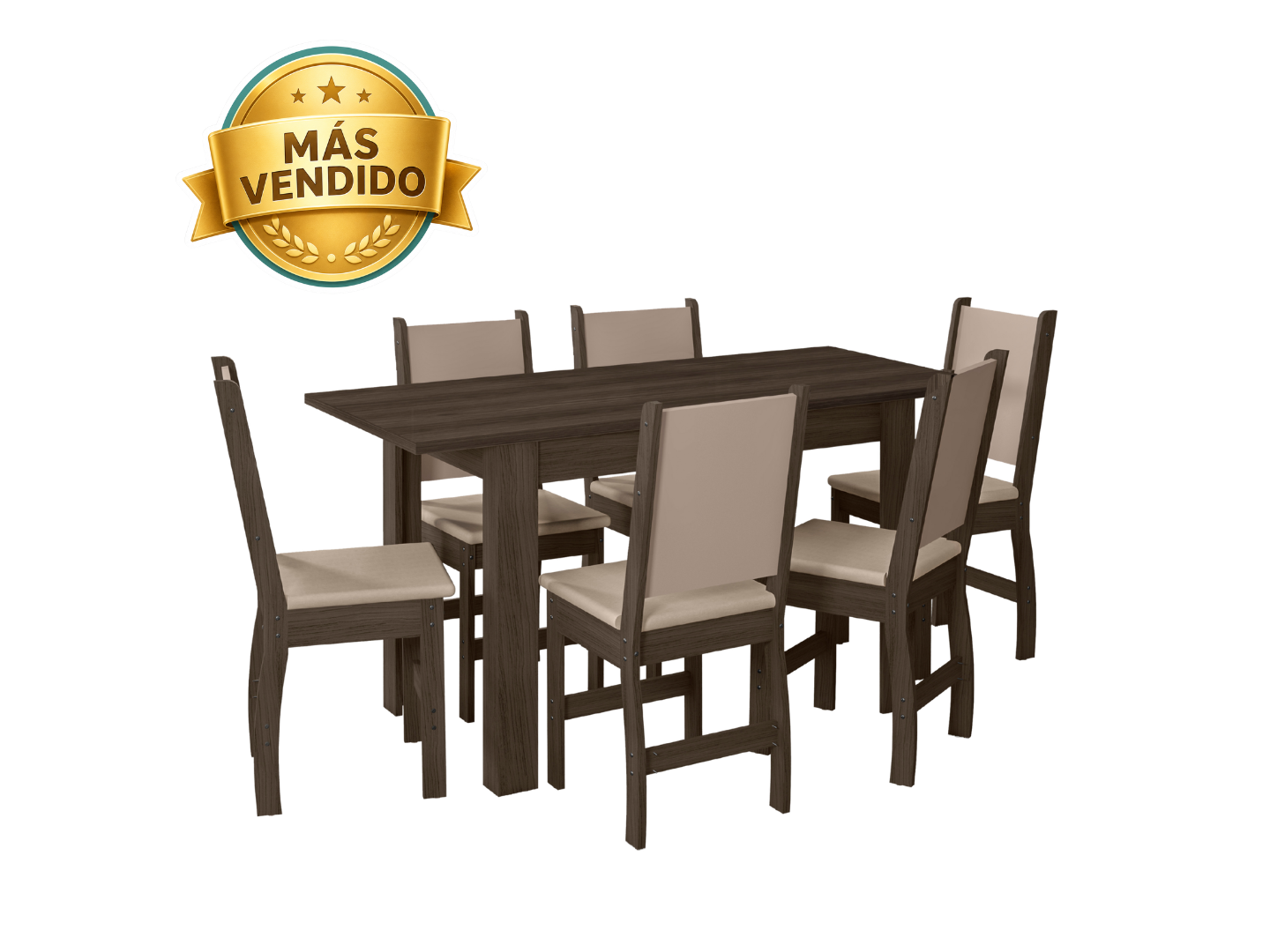 Mesa Bellagio 1.50Mts + 6 Sillas Clara (Amendoa)