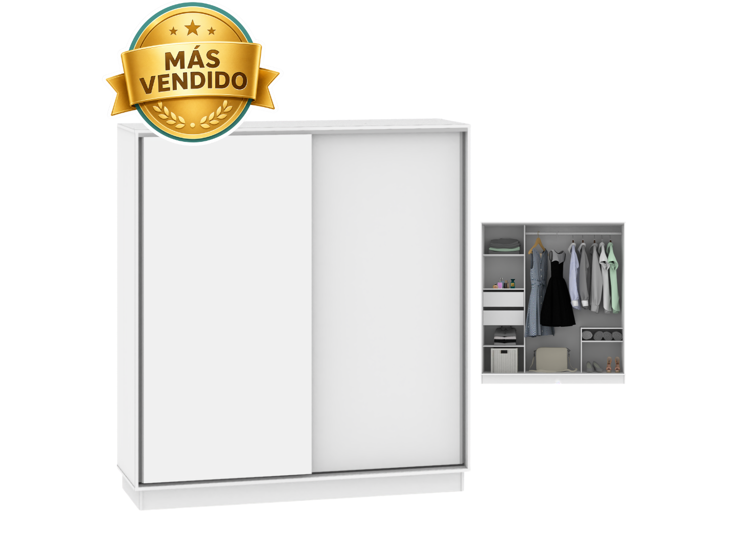 Placard 2 Puertas Corredizas 1,80 Mt Espacio Zapatos - Blanco