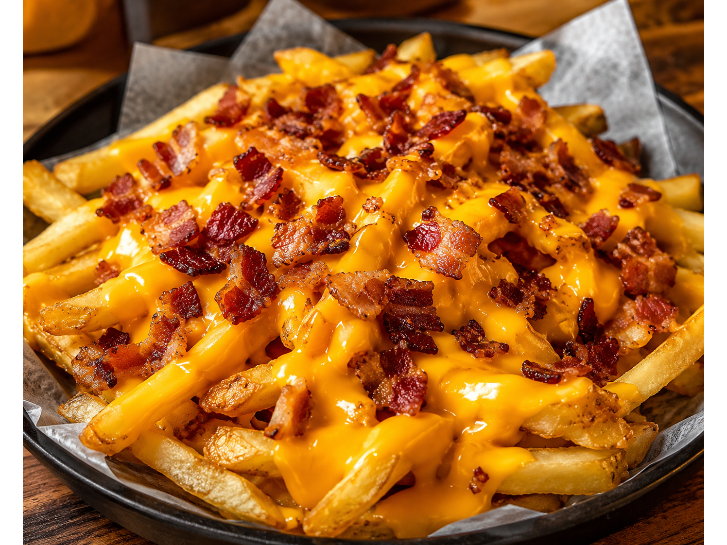 Fritas con cheddar y bacon