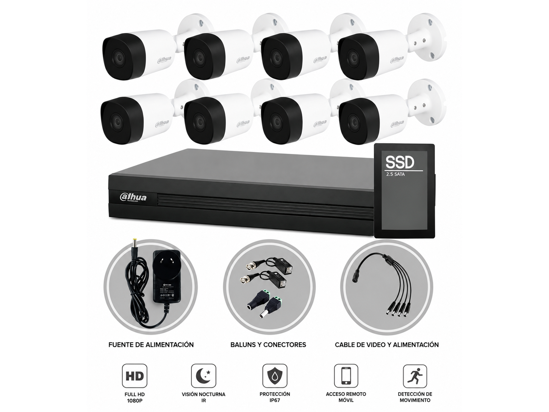 Cámara trandicional Dahua kit x 8