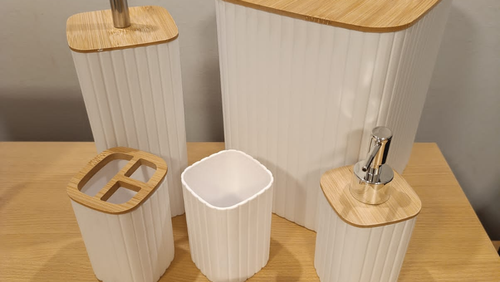 Set de baño 6 piezas diseño bamboo texturado