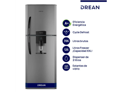 HELADERA DREAN 392L PLATEADA CON DISPENSER