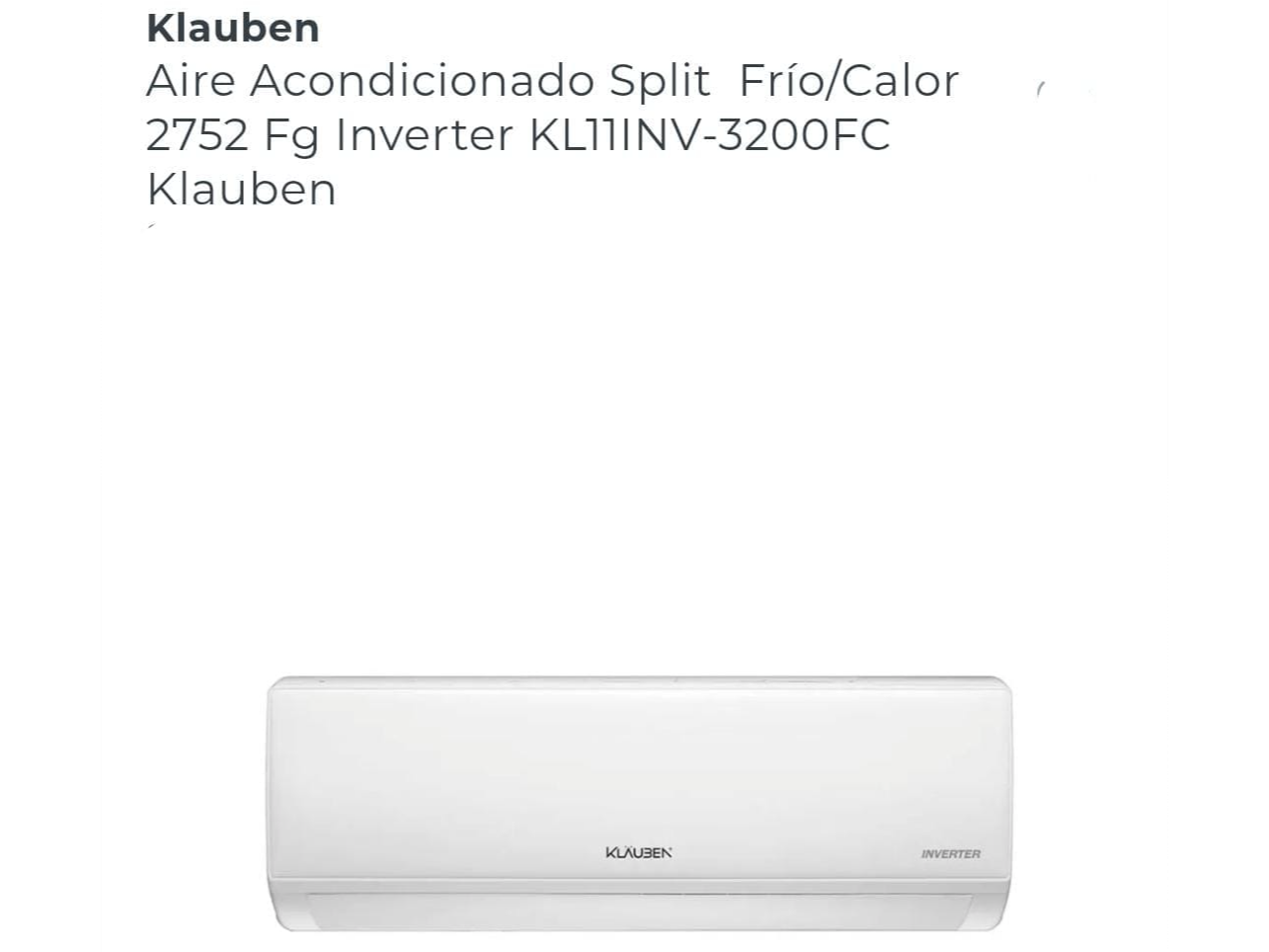 AIRE INVERTER KLAUBEN DE 3200W  2752 FRIGORIAS