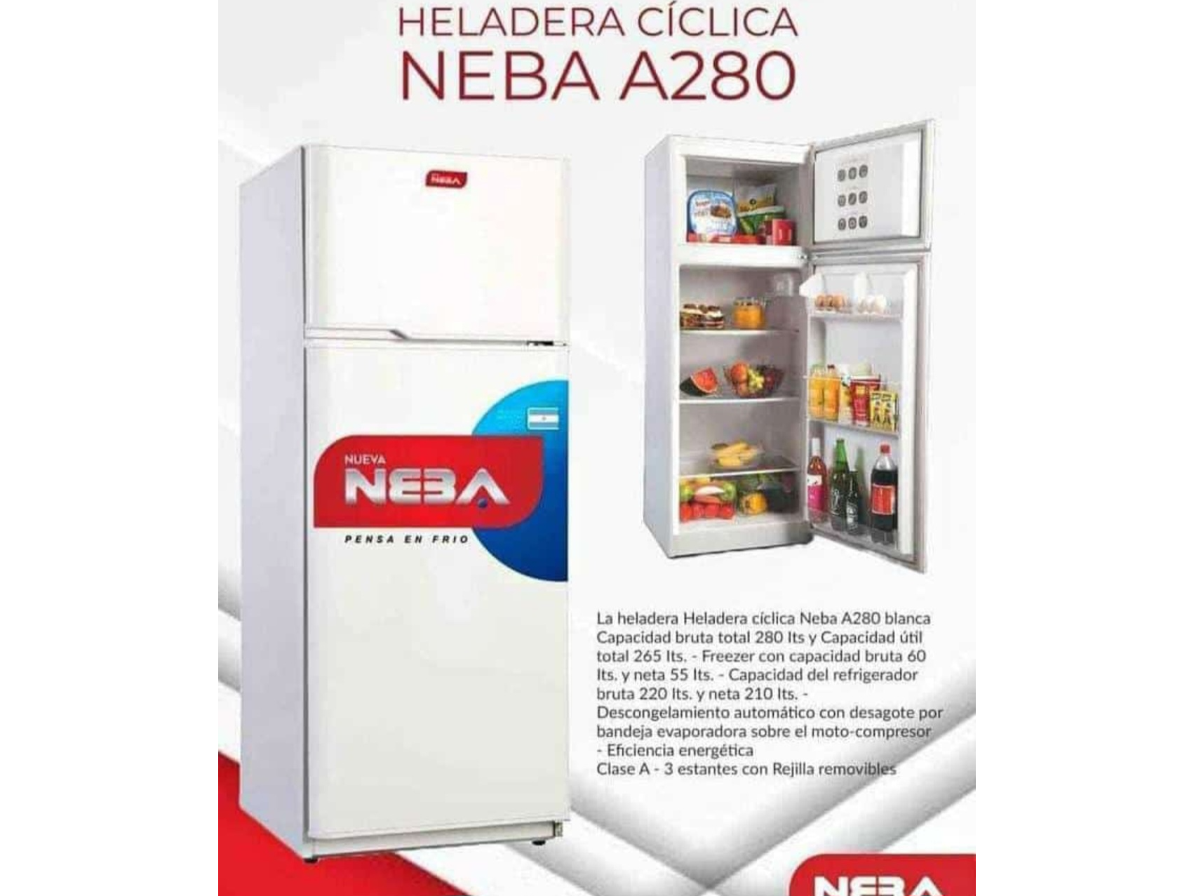 HELADERA NEBA DE 280 LITROS