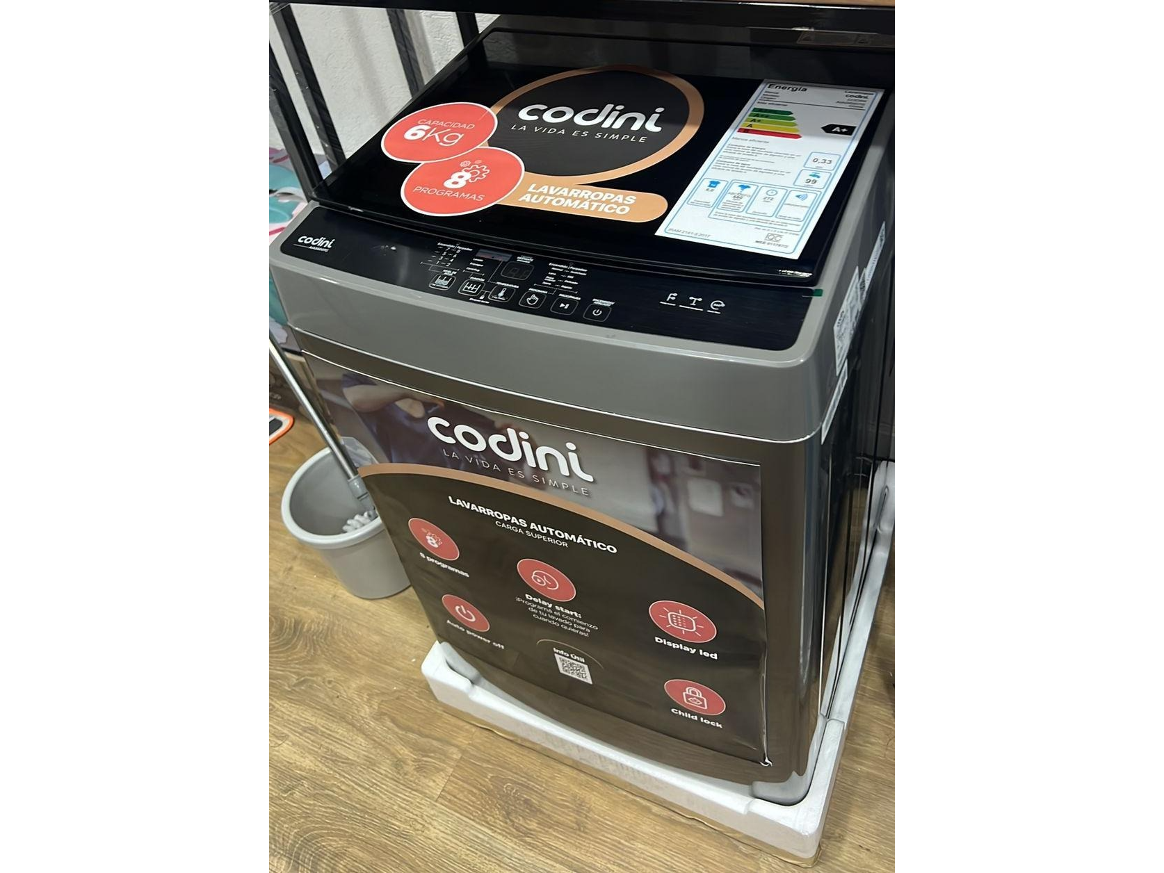 LAVARROPAS AUTOMÁTICO CODINI 6KG CARGA SUPERIOR (AIAS6007G)