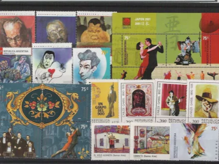 TANGO - ARGENTINA, Colección de los 13 sellos y 1 hojita block, nuevas mint.