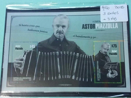 Argentina 2018, Colección de los 3 sellos y  3 hojitas block del año, nuevas mint.