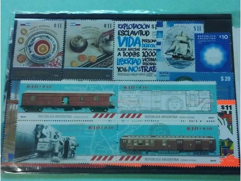 Argentina 2016, Colección de los 19 sellos y  5 hojitas block del año, nuevas mint.