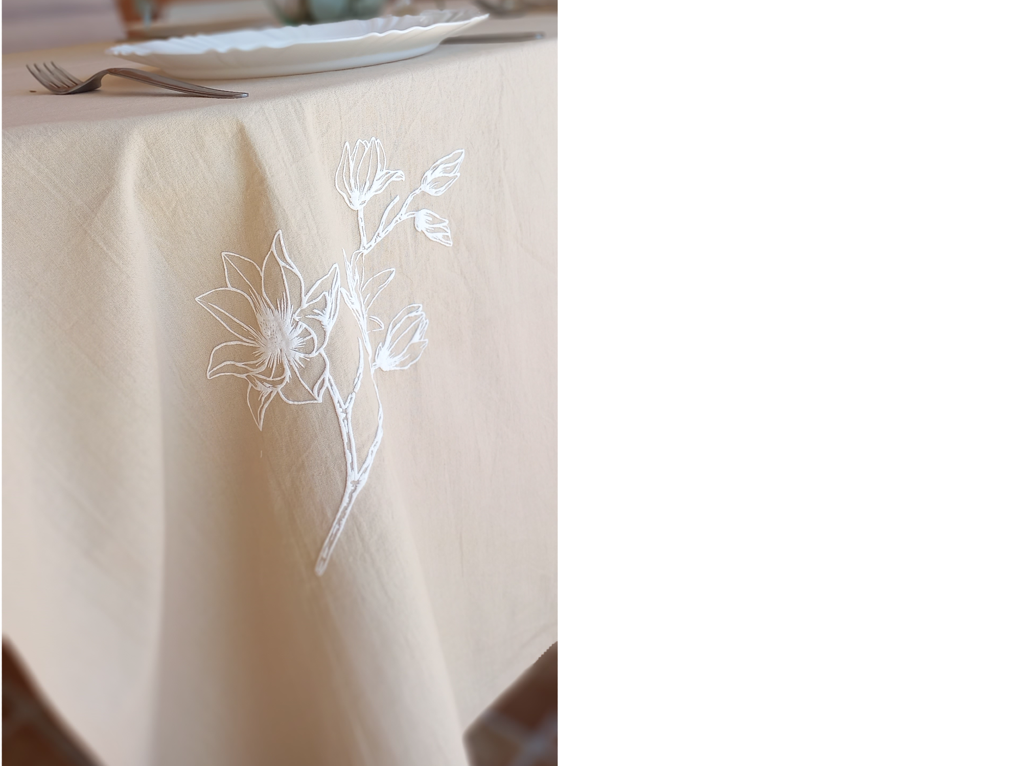 Mantel tusor estampado magnolias