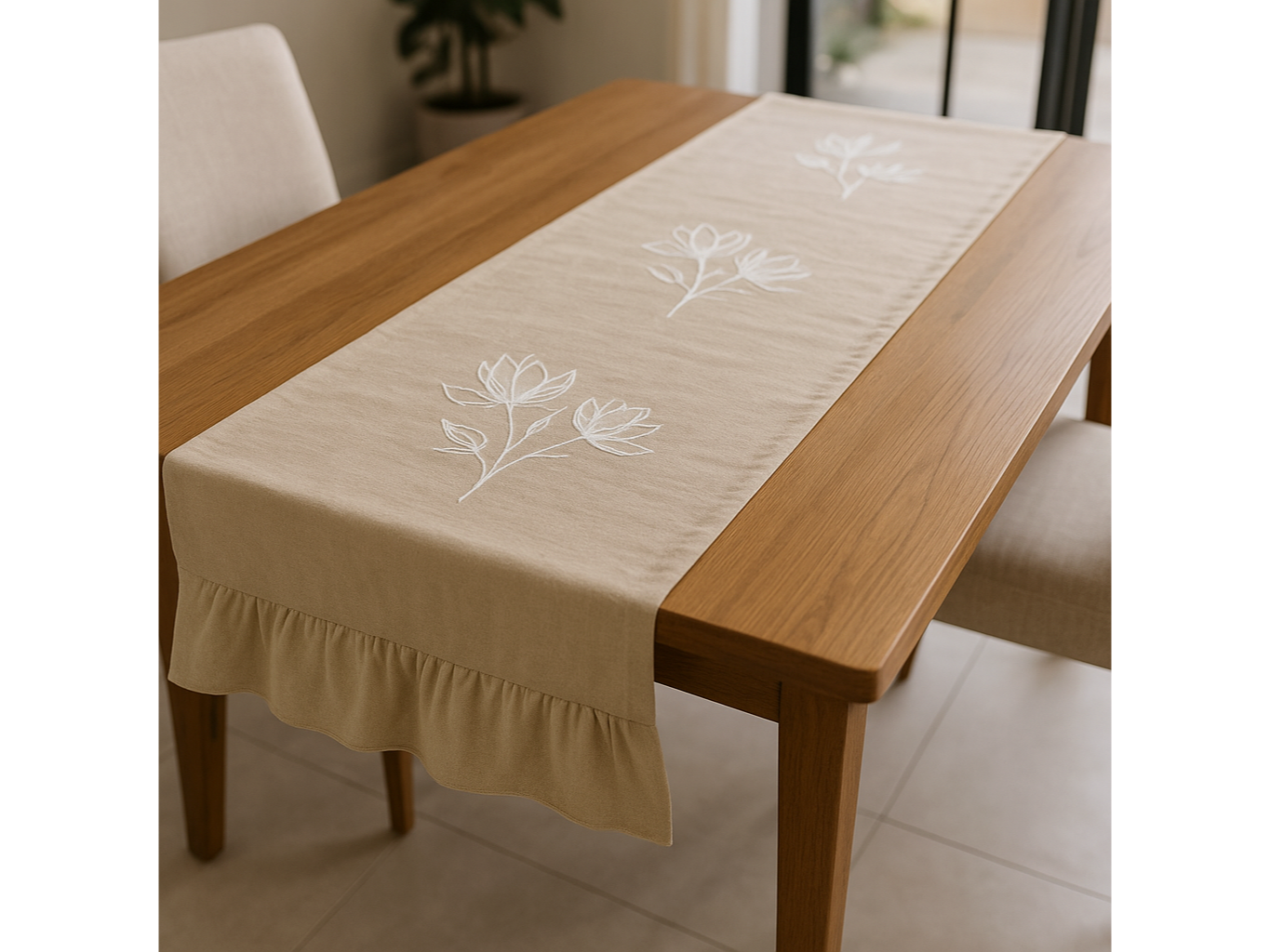 Camino de mesa tusor con magnolias