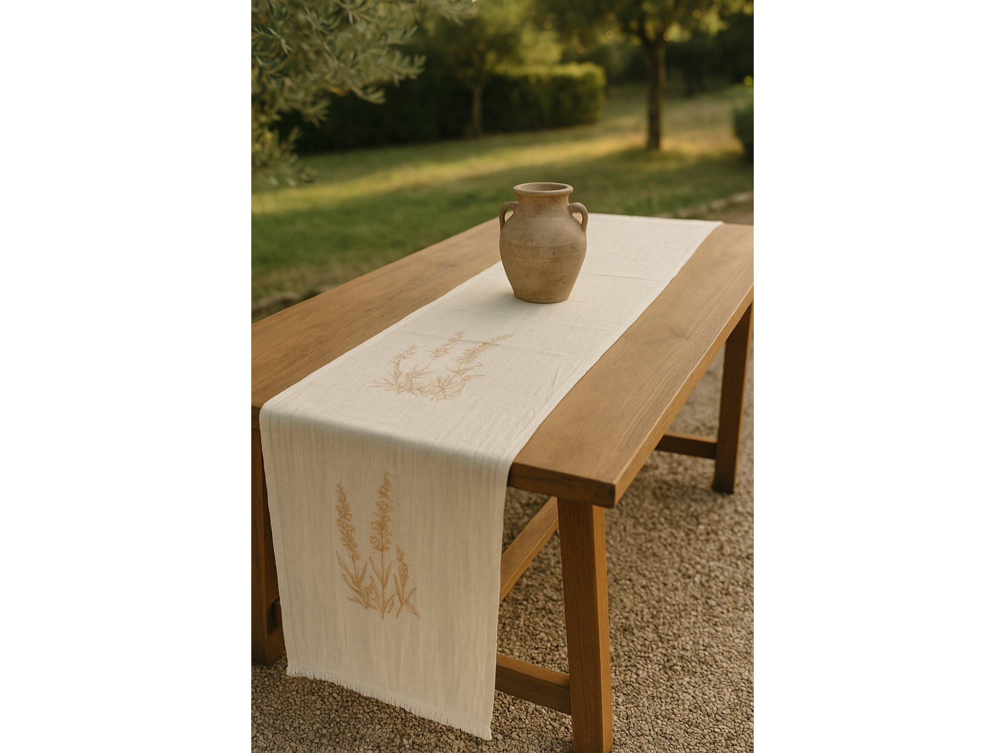 Camino de mesa gasa flecos