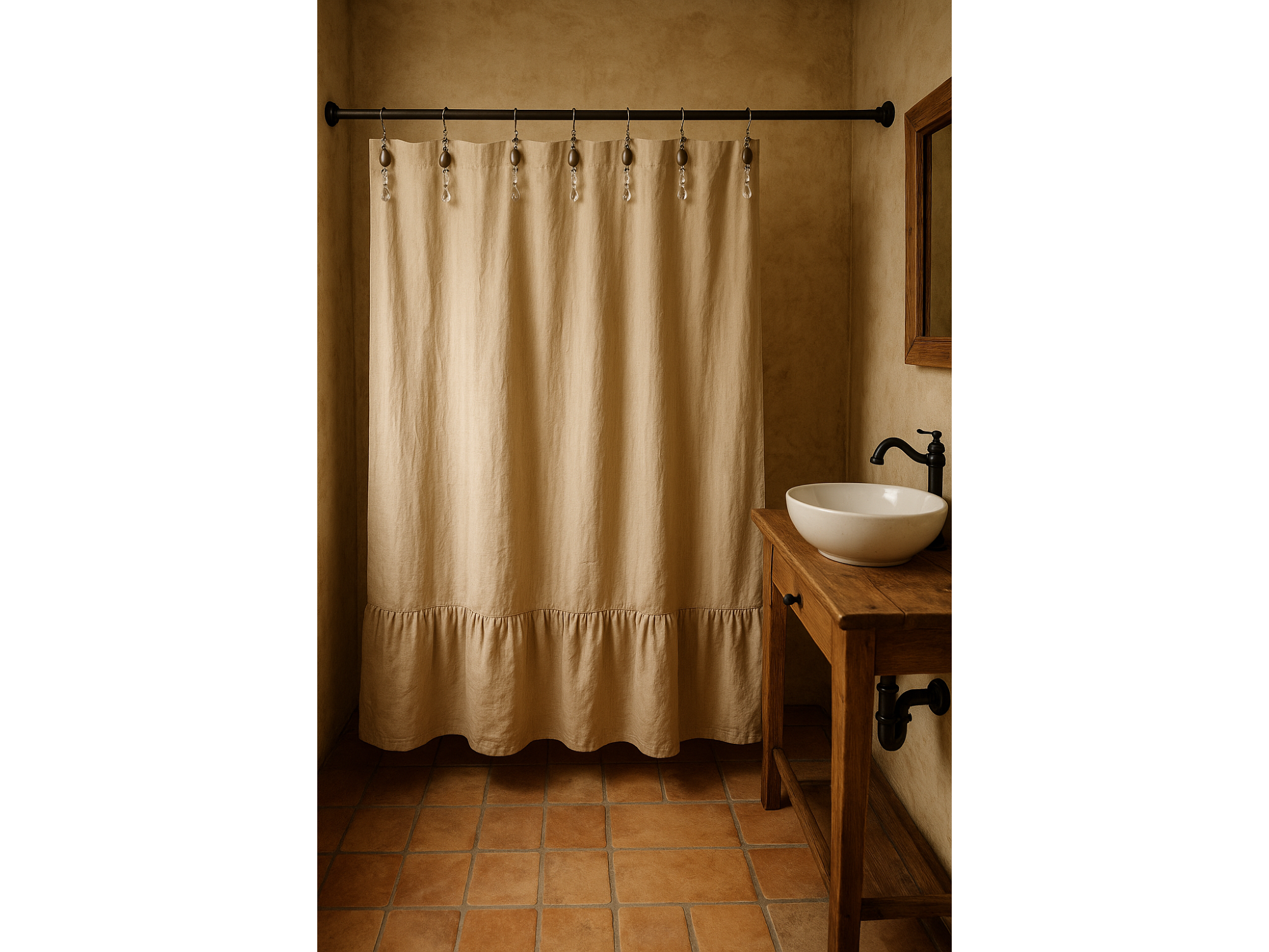 Cortina de baño tusor lisa con volado