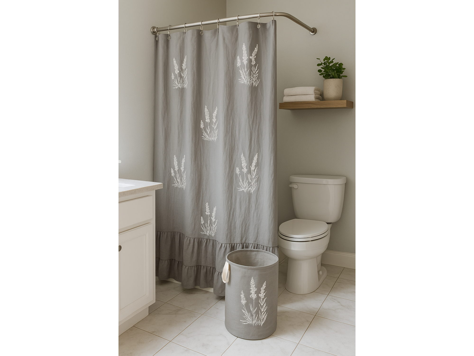 Cortina de baño tusor con volado lavandas