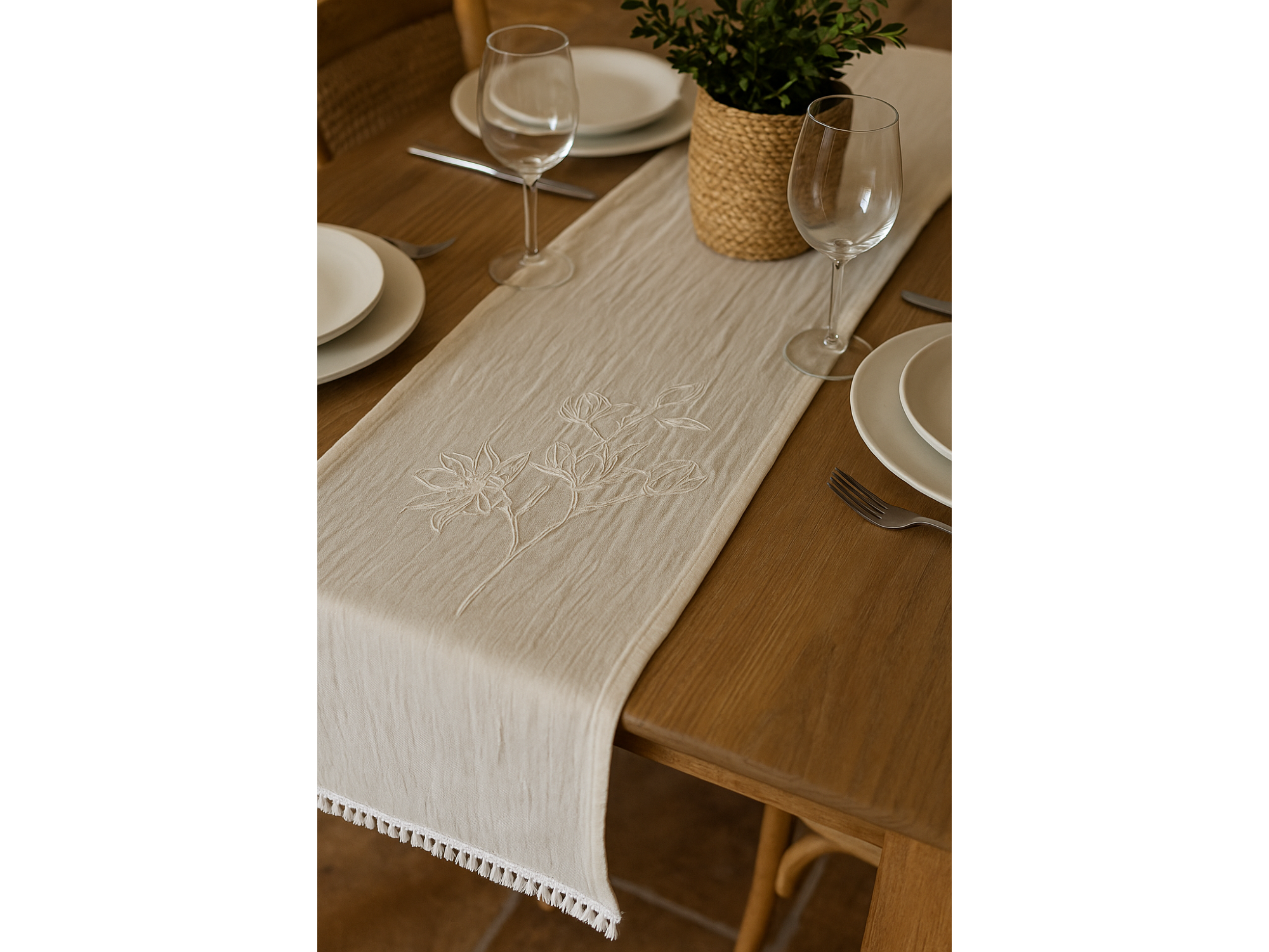 Camino de mesa gasa flecos