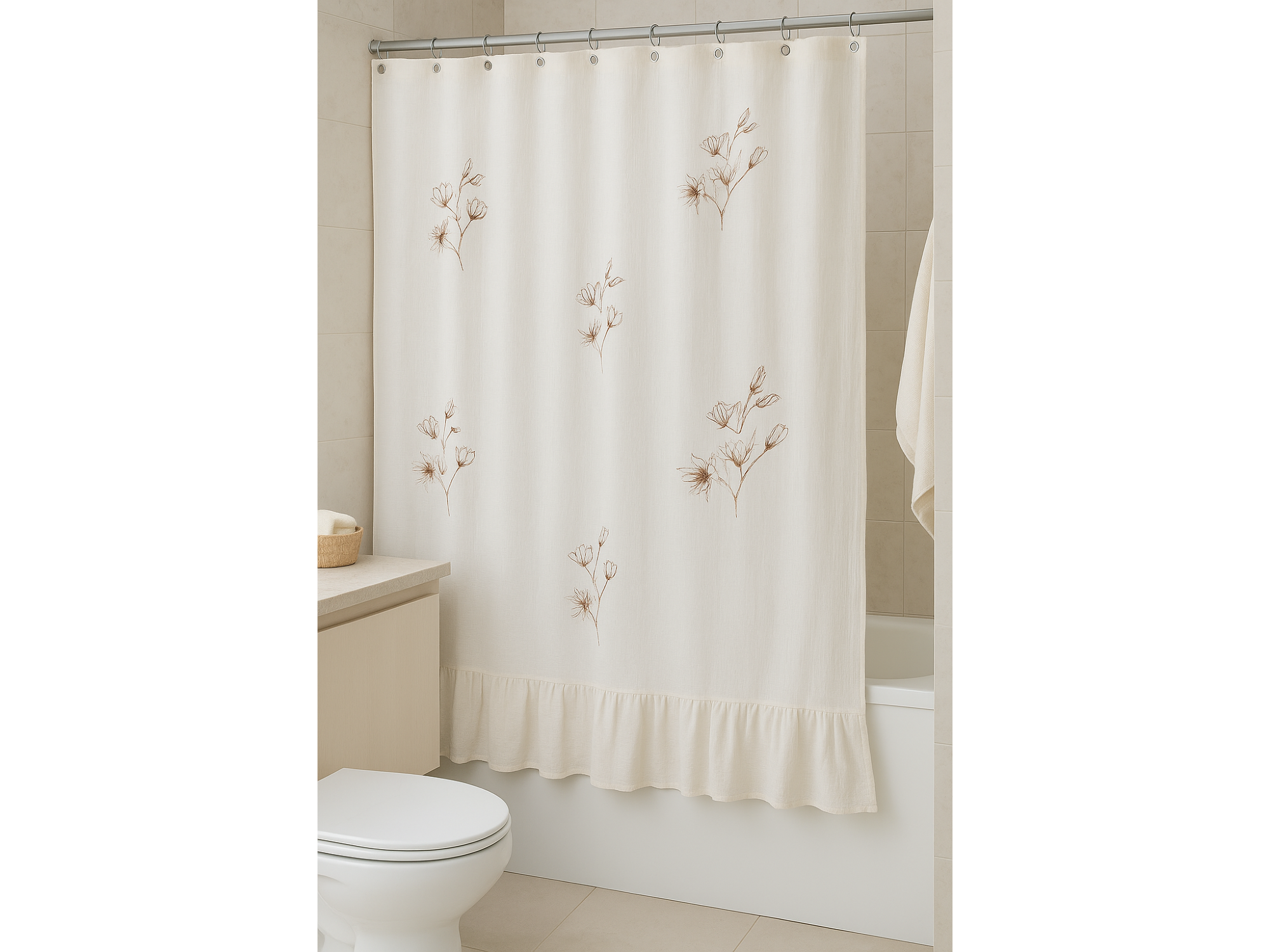 Cortina de baño gasa con un volado magnolias