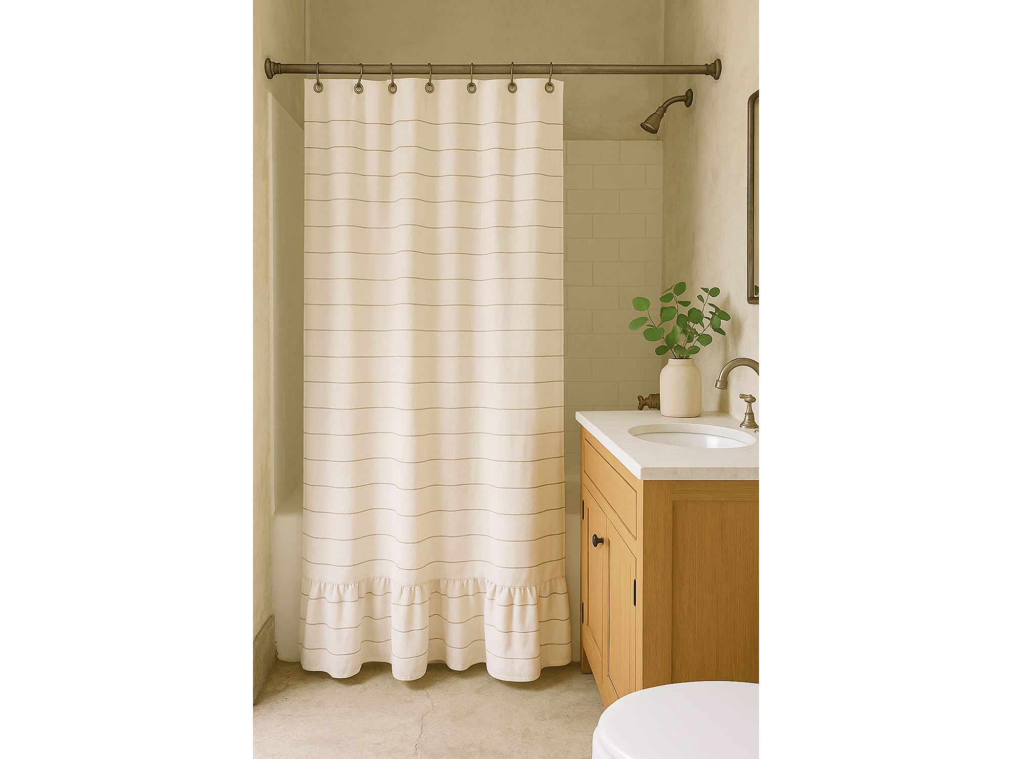 Cortina de baño tusor con volado rayada