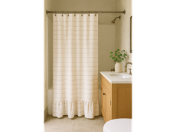 Cortina de baño tusor con volado rayada