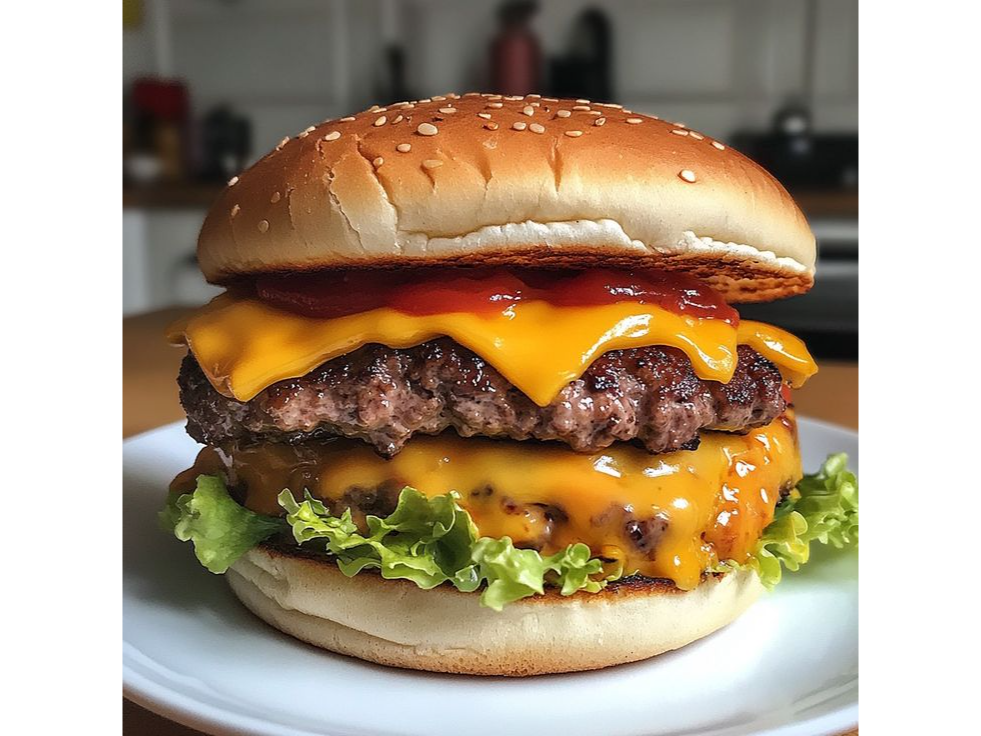 Burger de cerdo de cheddar  y Bacon con fritas