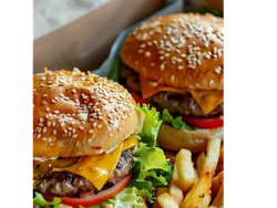 2 BURGER TEIPLE CHEDDAR CON FRITAS