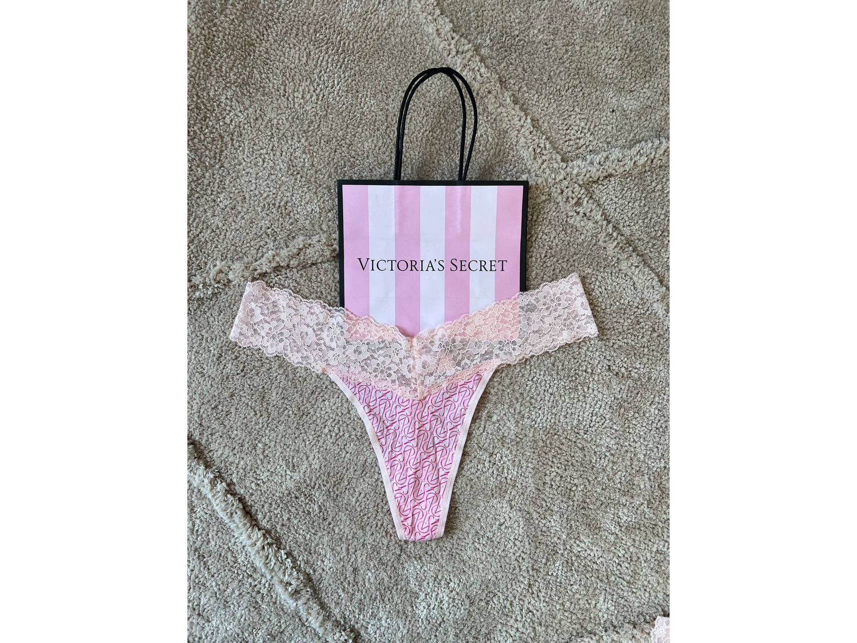 VICTORIAS SECRET Panty Cotton-Lace Thong Rose