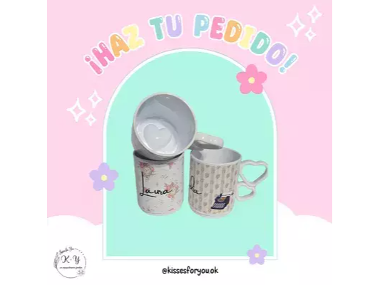 Taza plastica personalizada con asa de corazón