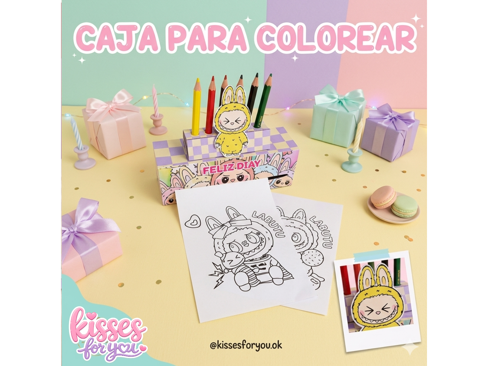 Cajita porta rollo para colorear + colores
