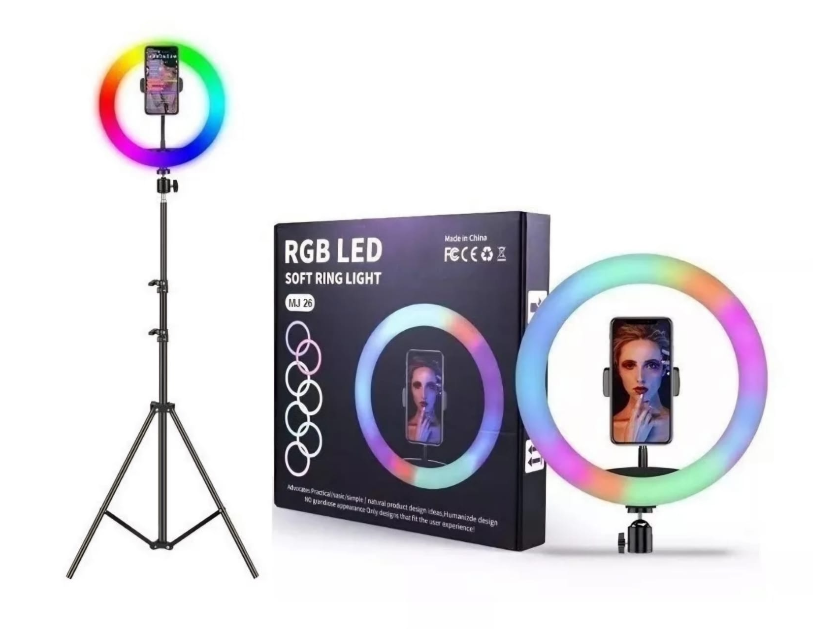 ARO DE LUZ LED RGB 36CM DIAMETRO + TRIPODE 2.1M