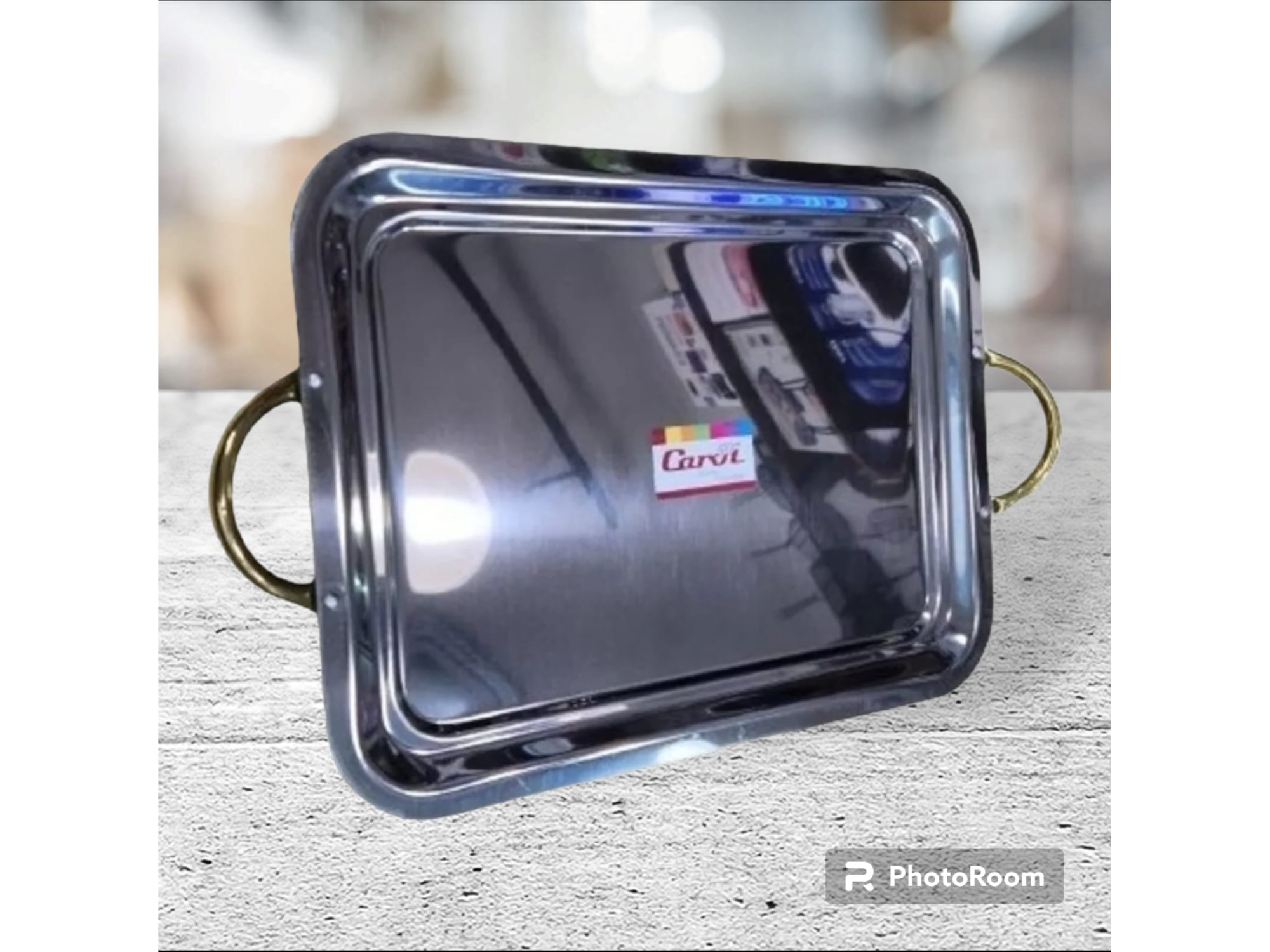 BANDEJA RECTANGULAR ACERO PLANA CAROL C/ ASAS BRONCE