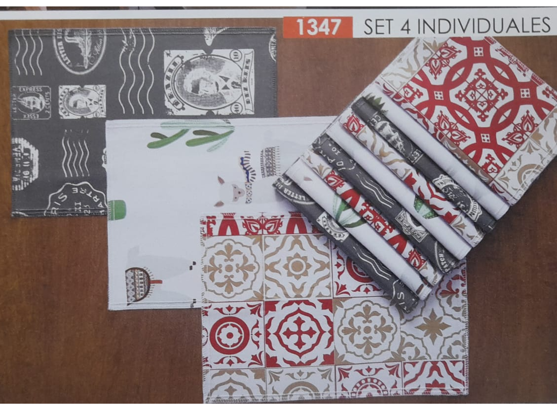SET INDIVIDUALES CUERINA ESTAMPADOS x 4 UNID.