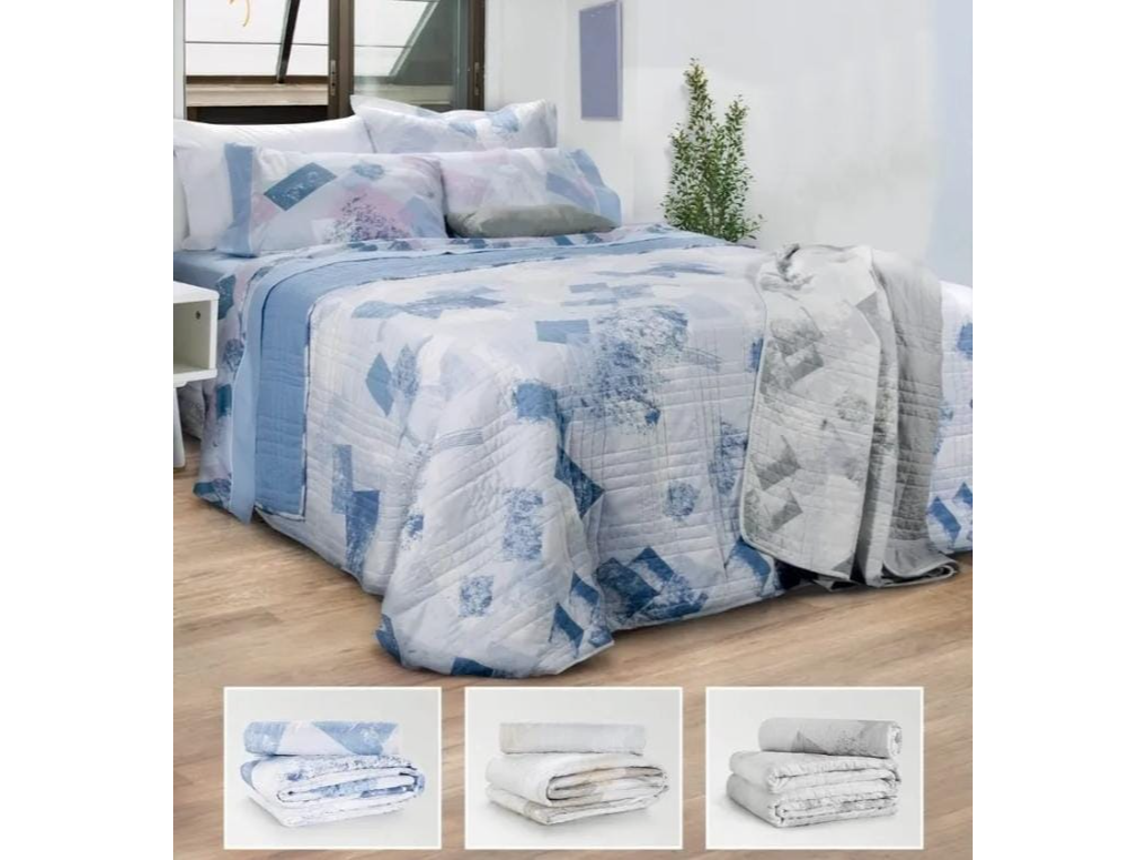 KIT COVER + FUNDAS DE ALMOAHDON KING PALETTE ACCENT AZUL-BEIGE