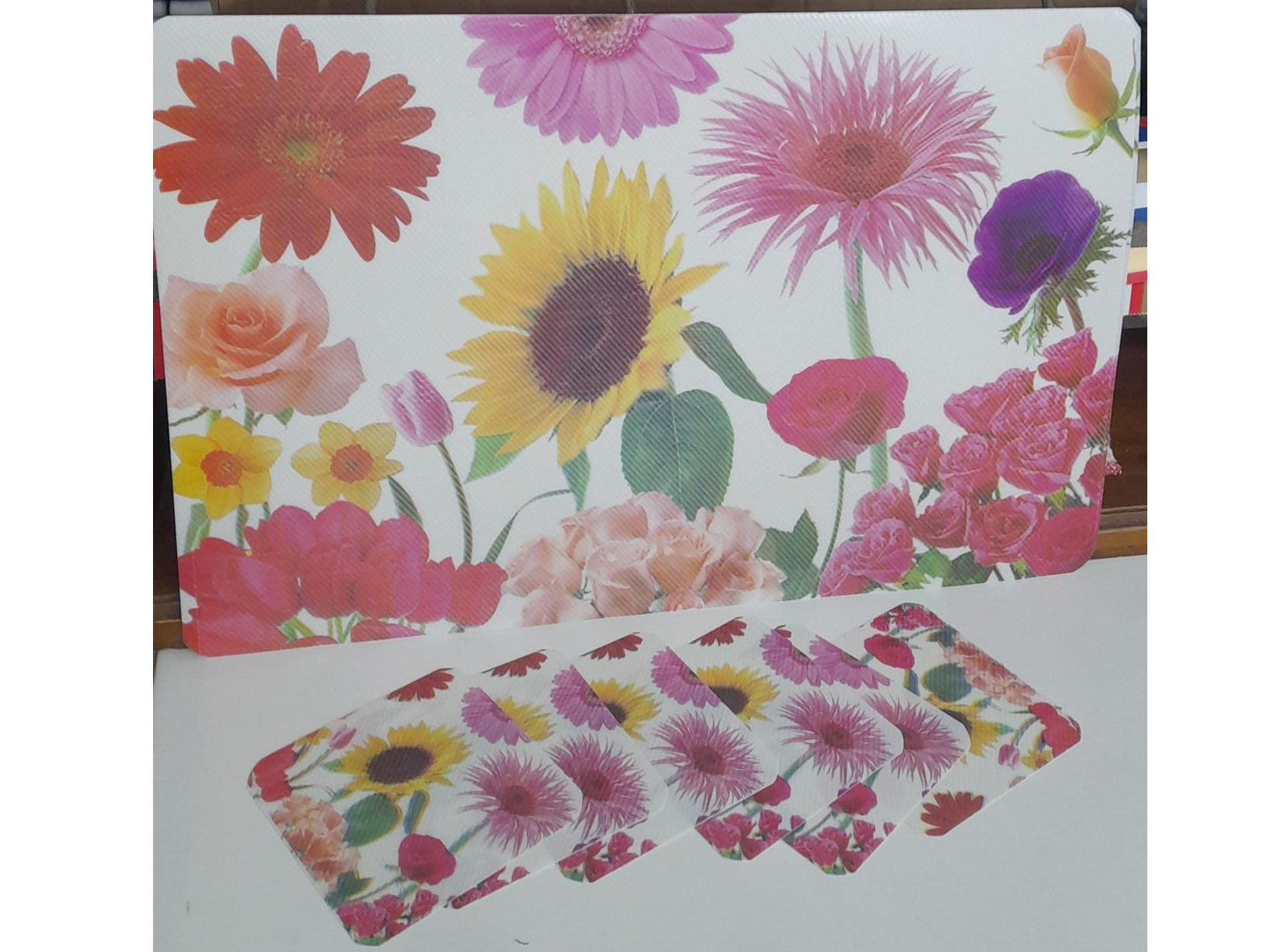 SET INDIVIDUALES PLASTICO + POSA VASOS x 6 UNID.