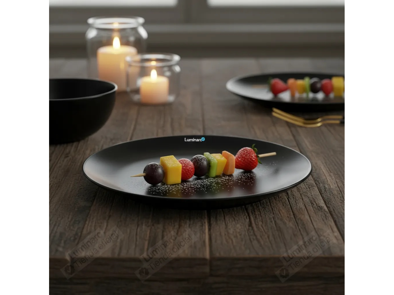 PLATO POSTRE VIDRIO TEMPLADO DIWALI LUMINARC NEGRO x 6 UNIDADES