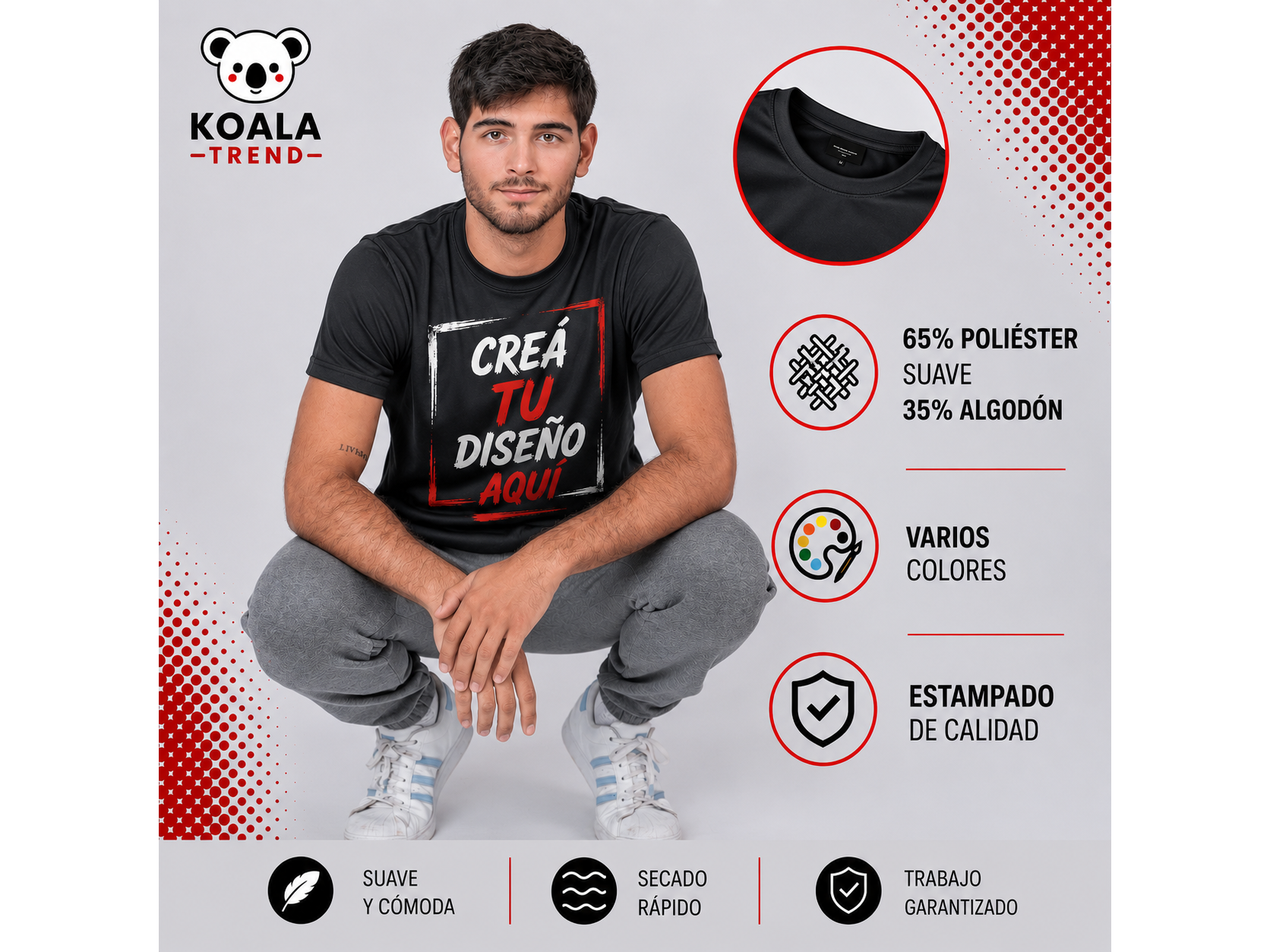 CAMISETA  VARIOS COLORES POLIÉSTER SUAVE Y ALGODÓN