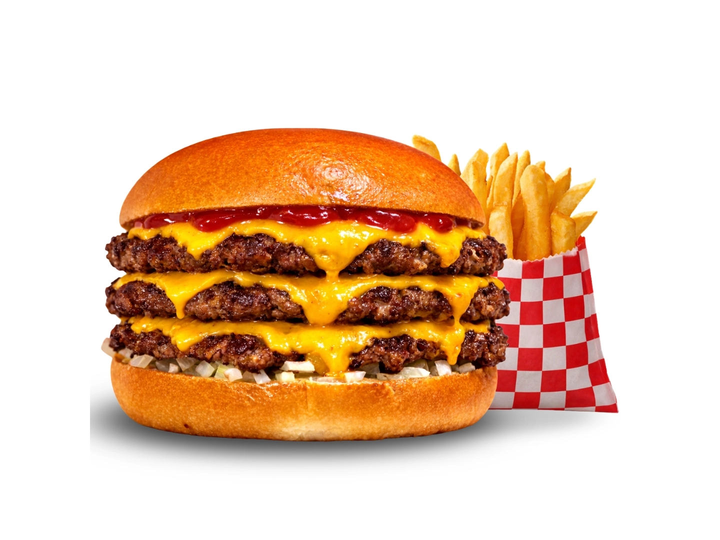 Cheese burger triple con papas