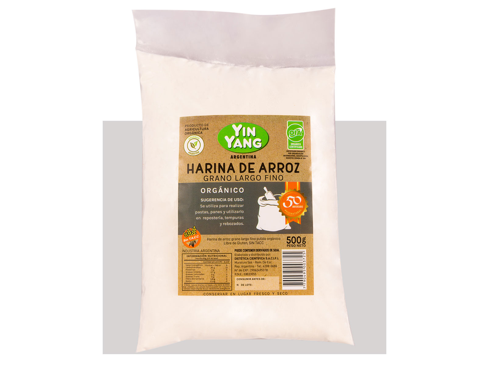 Harina de Arroz Blanca Organico 500 Gr-YIN YANG
