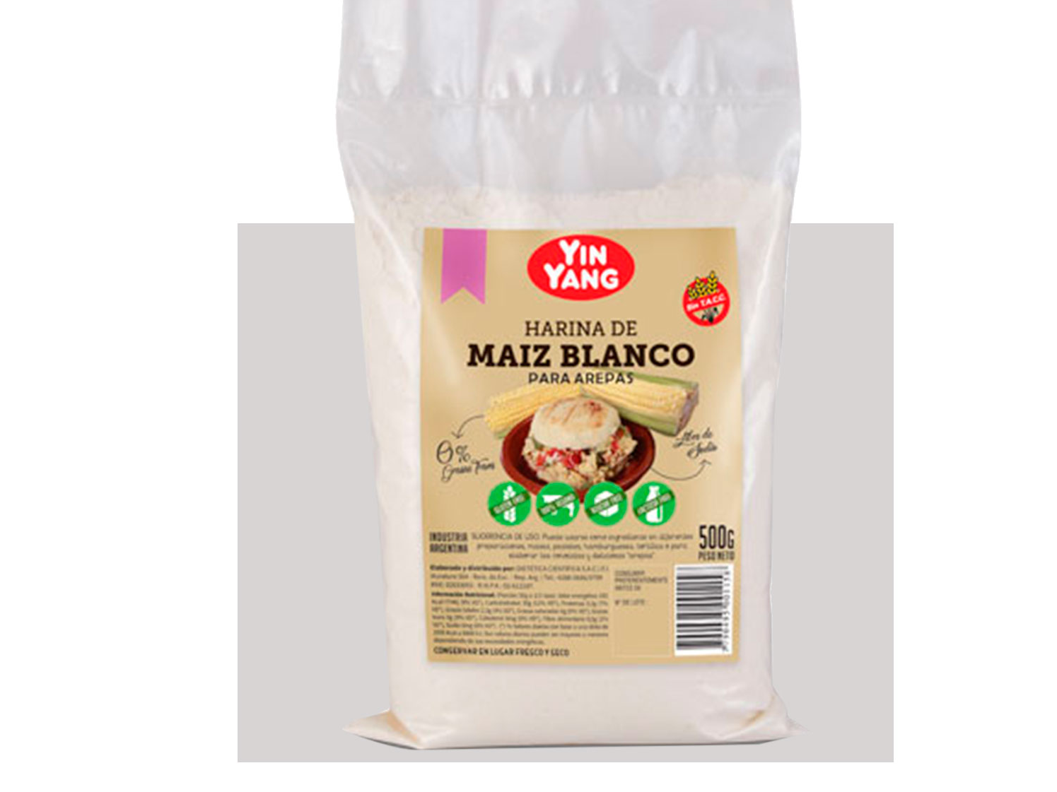 Harina de Maiz Blanca p/ Arepa 500 Gr-YIN YANG