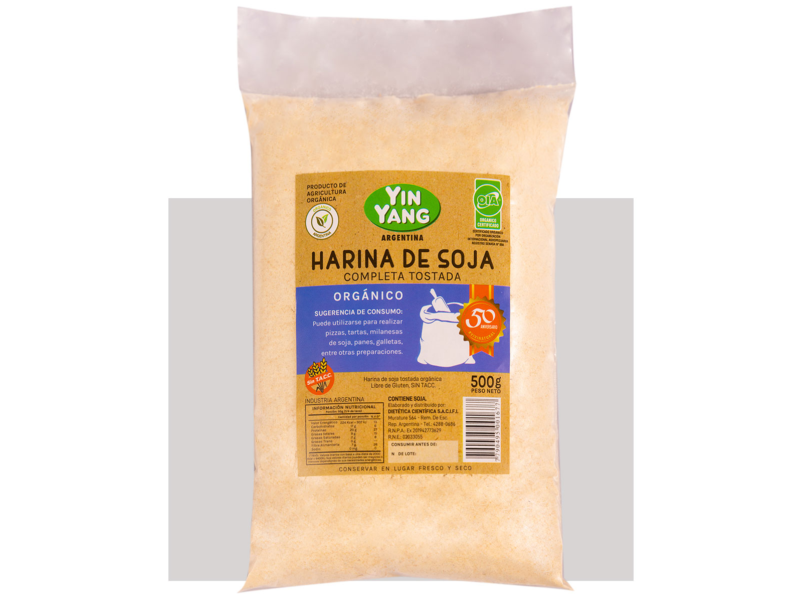 Harina de Soja Completa Tostada Organico 500 Gr-YIN YANG