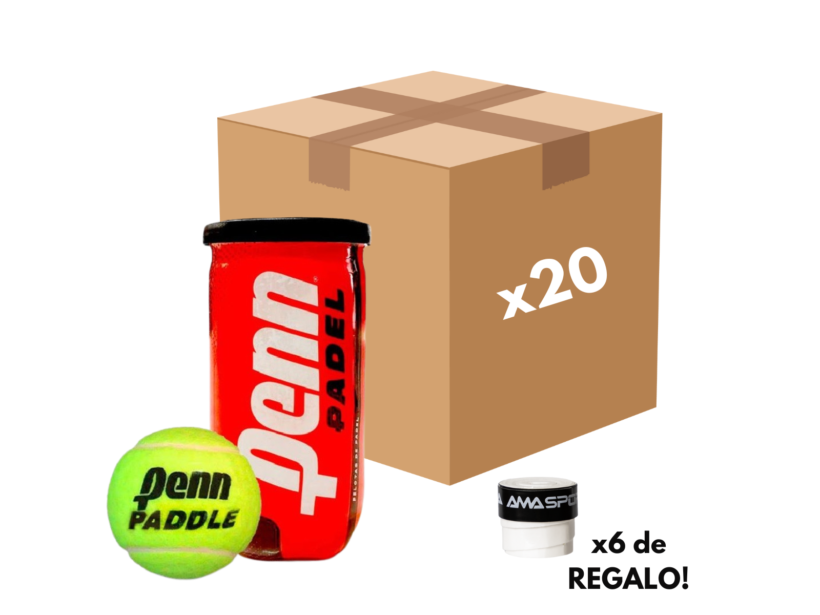 20 Tubos PENN Padel x2 + 6 Overgrip de REGALO!